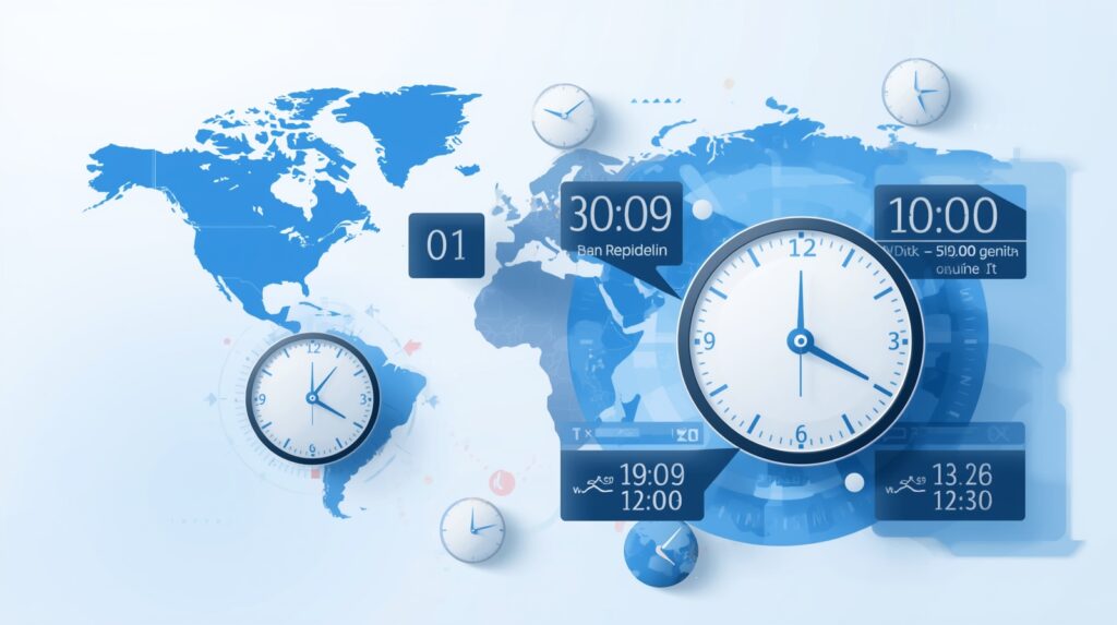 Free time zone converter with automatic DST support showing multiple world clocks and meeting planner for international scheduling