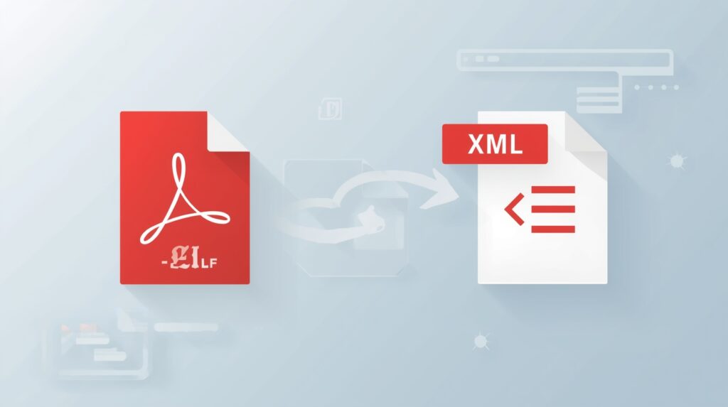 PDF to XML Converter Free Online Tool showing drag-and-drop invoice upload and live syntax-highlighted XML preview